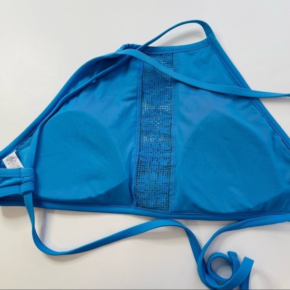 Aerie high neck encolure haute criss cross tie back straps bikini top size Large - Picture 3 of 6